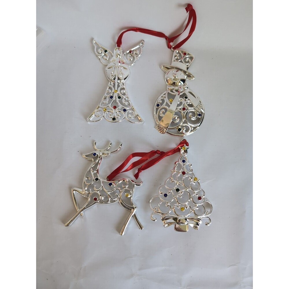 Lenox Holiday Metal Christmas Sparkle & Scroll Multicolor Gems Ornaments Set 4